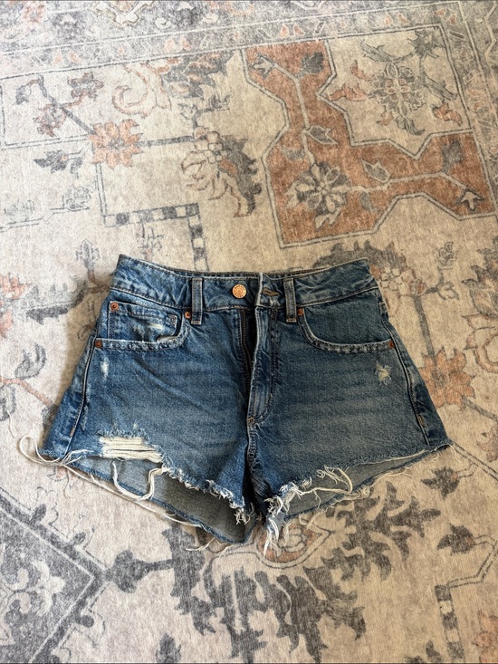 Garage Pants - Garage Blue Distressed High-Rise Jean Shorts